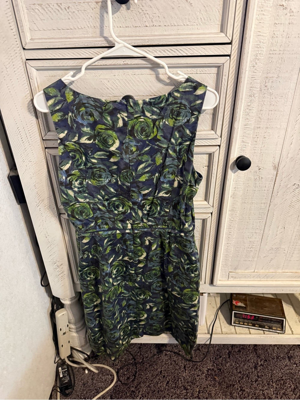 LOFT Navy and Green Floral Midi Dress